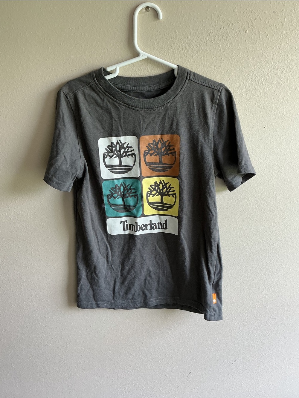 Timberland Boys' Gray Graphic Logo Tee - Multi-Color Tree Squares